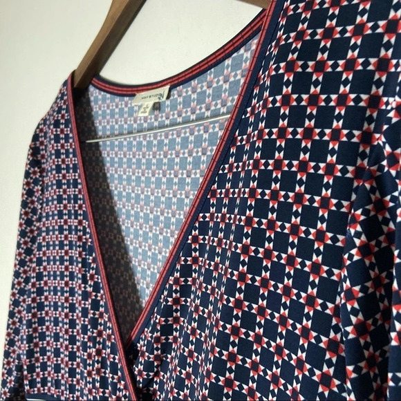 Max Studio L Geometric Wrap Front Midi Dress Boho Classic Transitional Bohemian - Picture 14 of 16